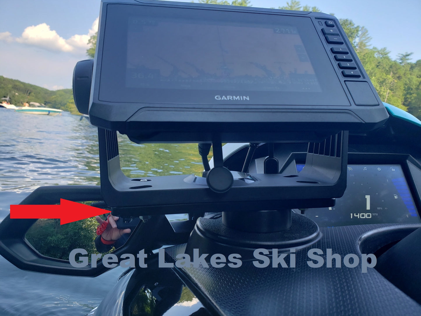 2022-26 FX Waverunner low profile cup holder mount for Garmin GPSMap 743xsv w/ bright 304 stainless steel screws w/ plain finished aluminum top plate