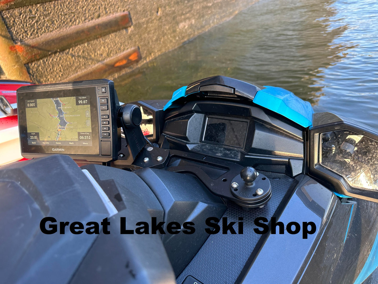2021-2025 Yamaha VX Waverunner GPS Crossbar Bracket w/ Left Sided GPS Mounting Arm w/ 316 Stainless Screws w/ Right Sided 1-1/2" RAM Ball Base w/ Plain Matte Aluminum Finish