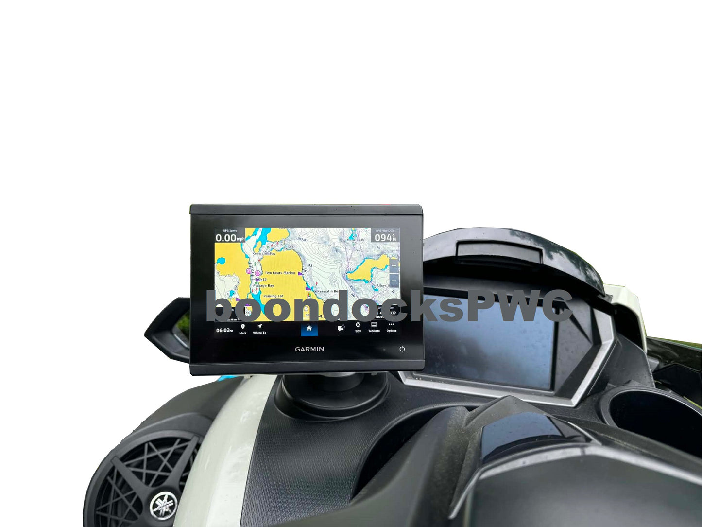 2022-26 FX Waverunner low profile cup holder mount for Garmin GPSMap 743xsv w/ bright 316 stainless steel screws w/ plain finished aluminum top plate